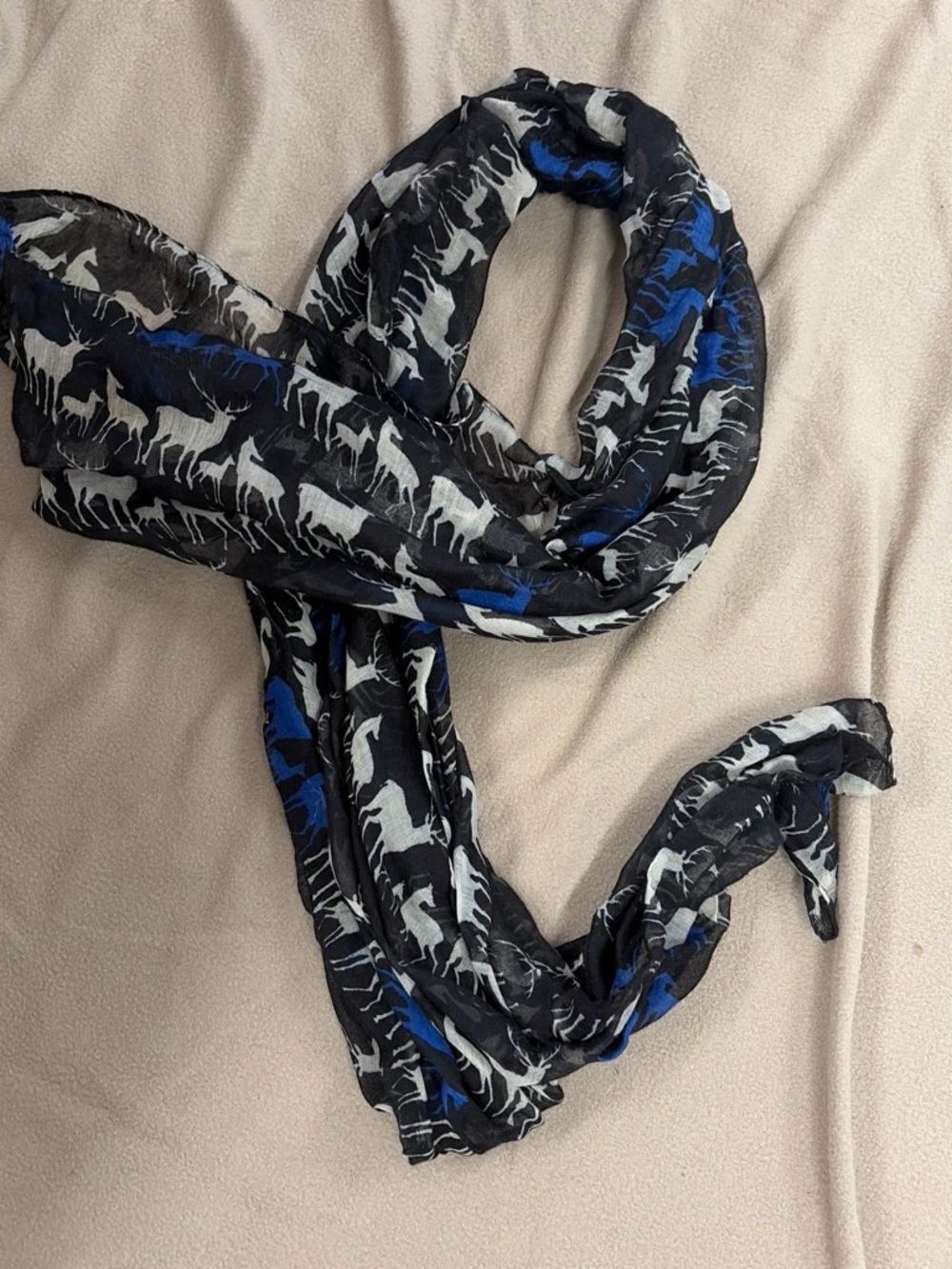 Black, Blue & White Horse Pattern Lightweight Scarf